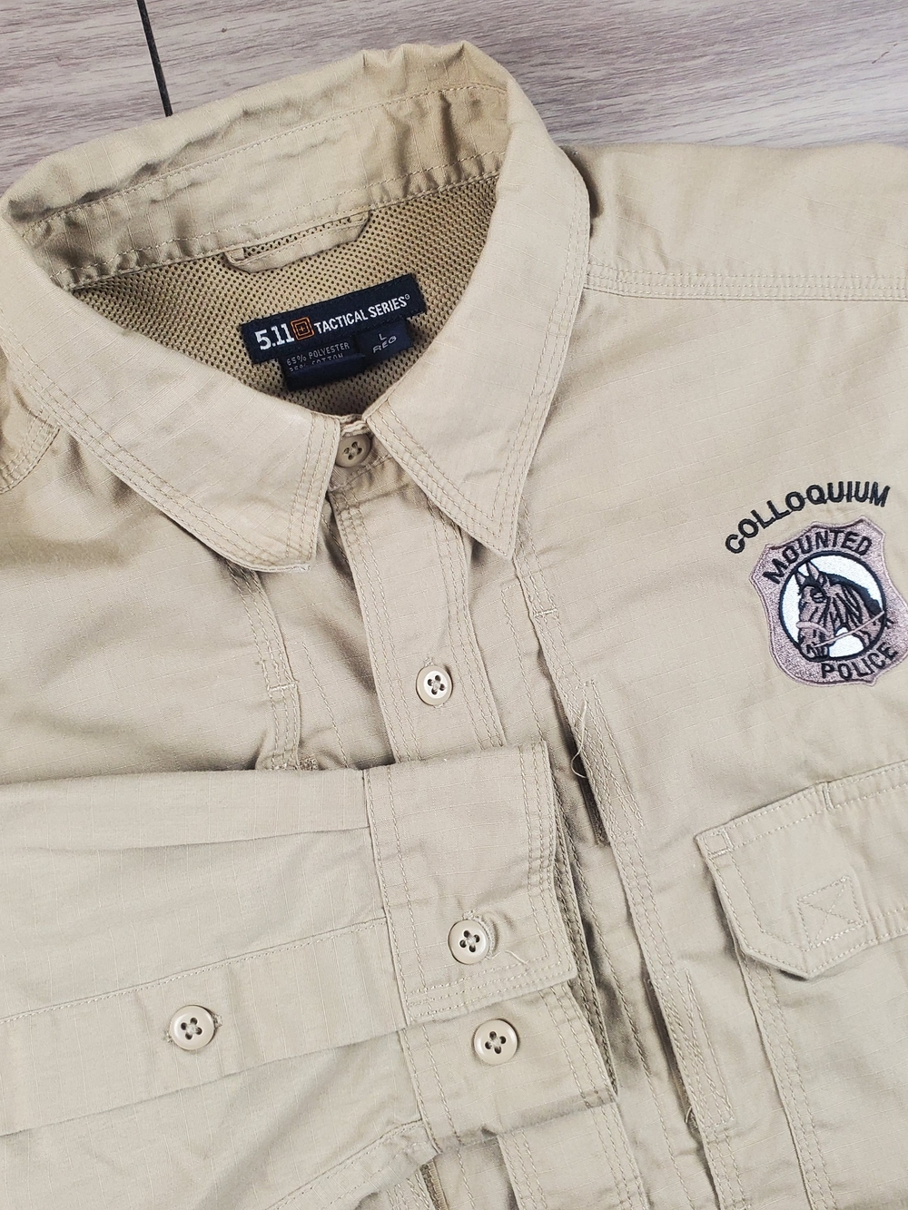5.11 Tactical Series Ripstop Utility Shirt L Tan Long Sl Vented Mounted Police